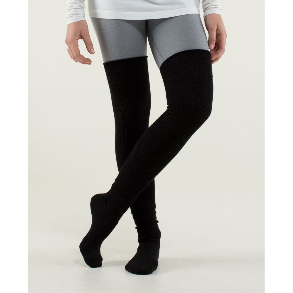 Lululemon Merino Wool Namaste Over The Knee Leg Warmers Black Ribbed Knit